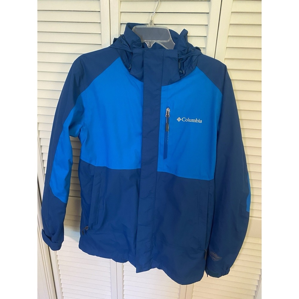 Columbia Interchange Omni-Tech Blue Waterproof Hooded Men's Jacket Size S